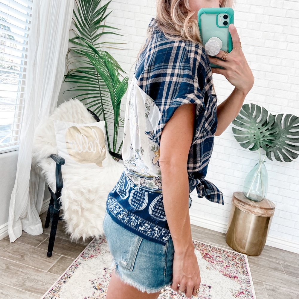 Oversized Plaid Shirt w/ boho pattern on back